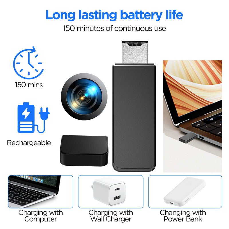 1080P Mini Spy Camera 64GB USB Flash Drive Hidden Camera with Loop Recording Motion Detection Portable Small Cam, No WiFi