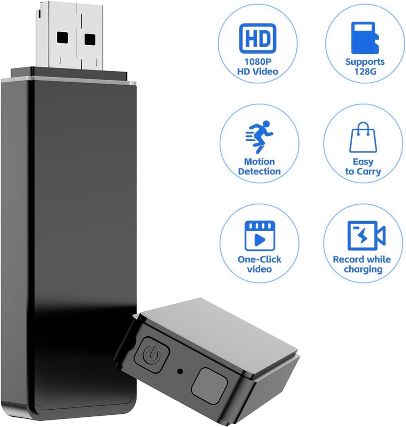 1080P Mini Spy Camera 64GB USB Flash Drive Hidden Camera with Loop Recording Motion Detection Portable Small Cam, No WiFi