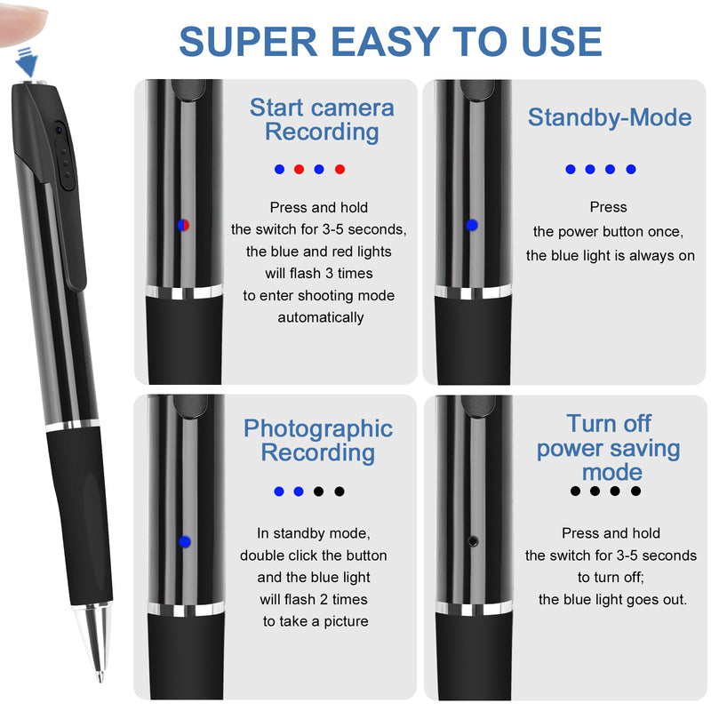 1080P Hidden Camera Pen Long Battery Life Mini Camera with 32GB Loop R ...