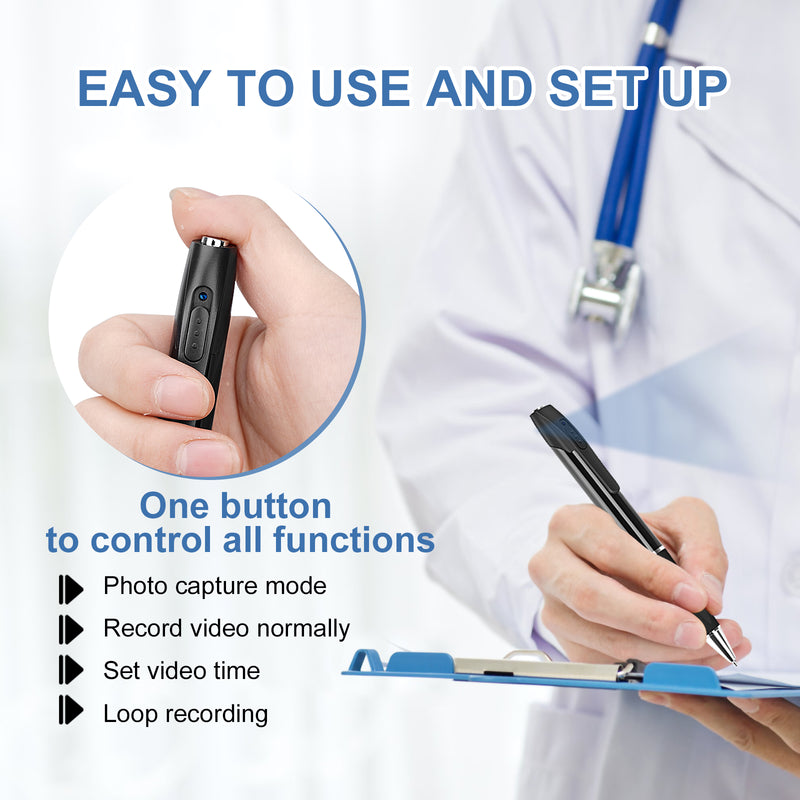 1080P Hidden Camera Pen Long Battery Life Mini Camera with 32GB Loop Recording Security Cameras Rechargeable Pen Camera for Every Moment