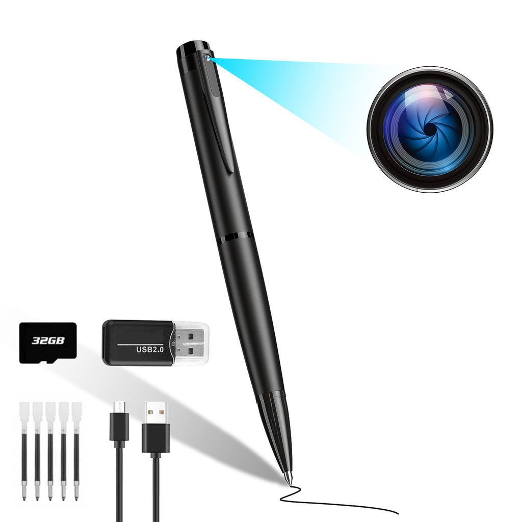 1080P Mini Hidden Camera Pen, 32GB Rechargeable Nanny Cam Mini Security Cameras,Pen Camera Small Pocket Body Camera for Home Office
