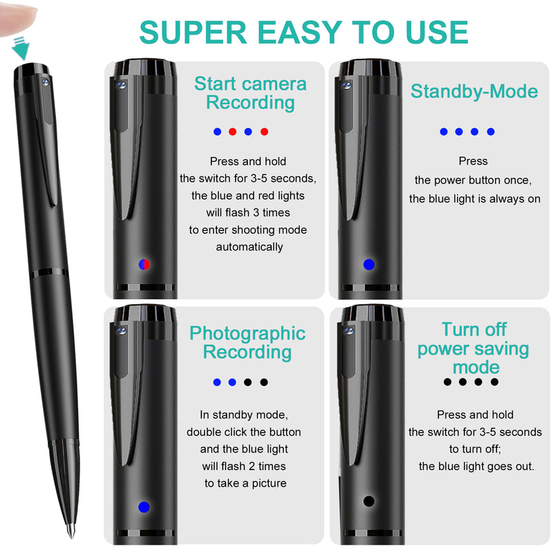 1080P Mini Hidden Camera Pen, 32GB Rechargeable Nanny Cam Mini Security Cameras,Pen Camera Small Pocket Body Camera for Home Office