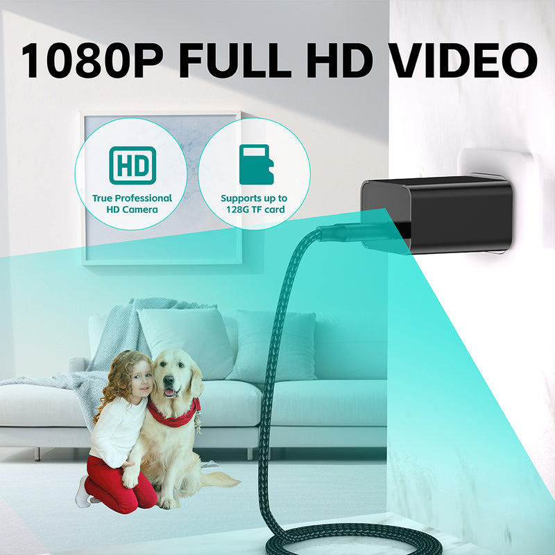 Hidden Camera Charger 1080P Mini Spy Camera 64GB Home Security Camera with Night Vision and Motion Detection Discreet Tiny Nanny Cam No App, No WiFi